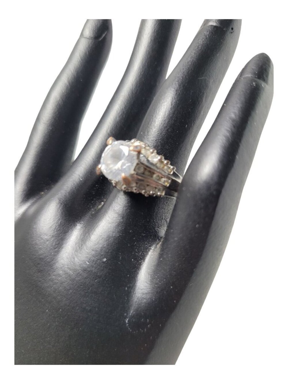 Vintage 1960's Silvertone Center Round Brilliant Cut Chrystal Promise Ring - Picture 15 of 16
